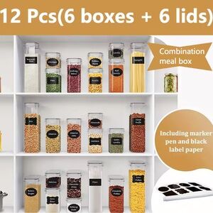 Airtight Food Storage Container Set - 12 Pcs, Clear with Black Labels